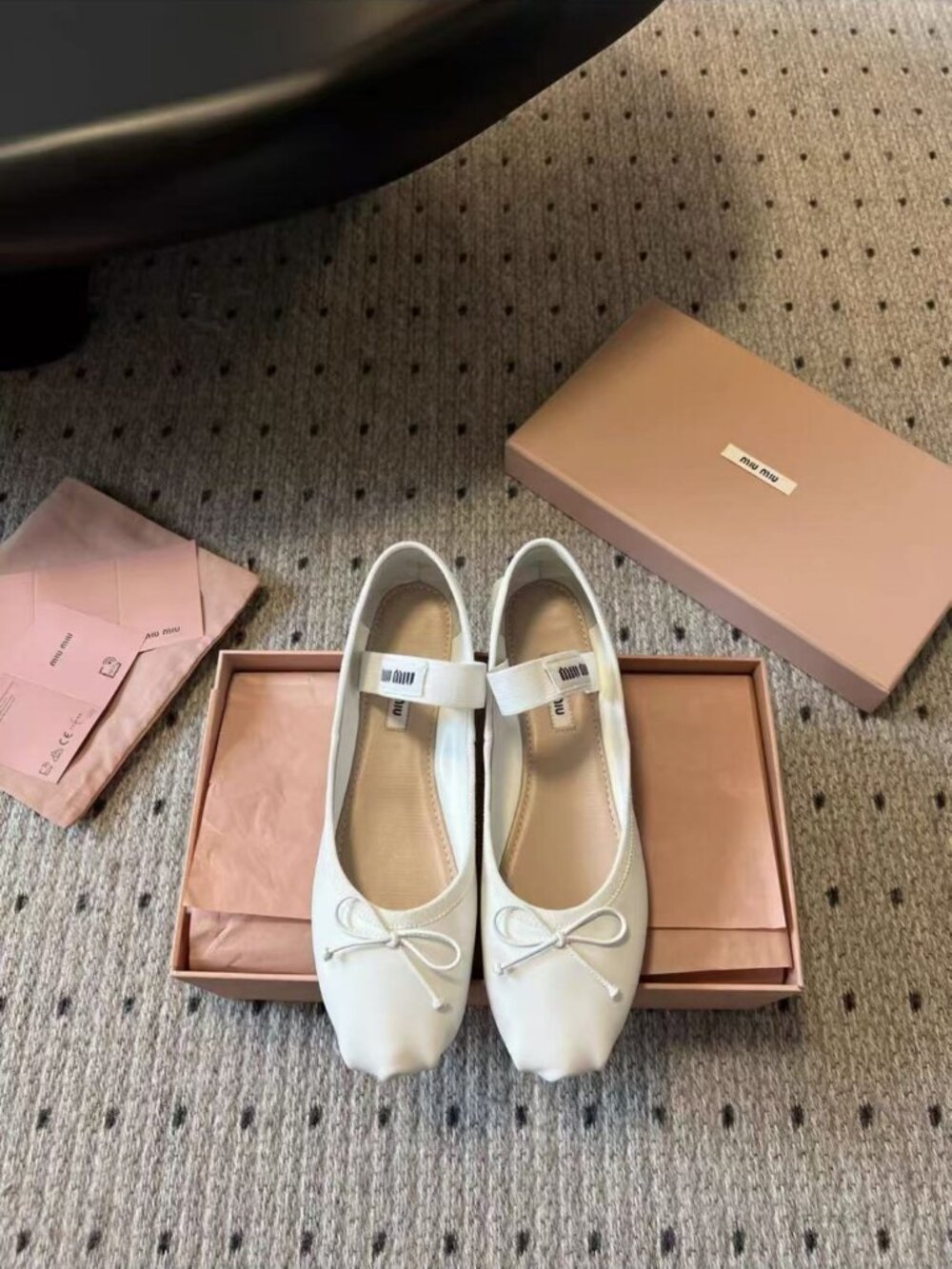 MIU MIU White Leather Mary Jane Ballet Flats